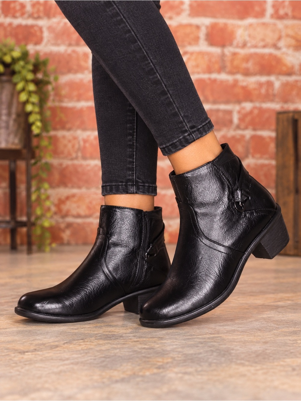 Easy Street Black Faux Leather Moto Ankle Booties